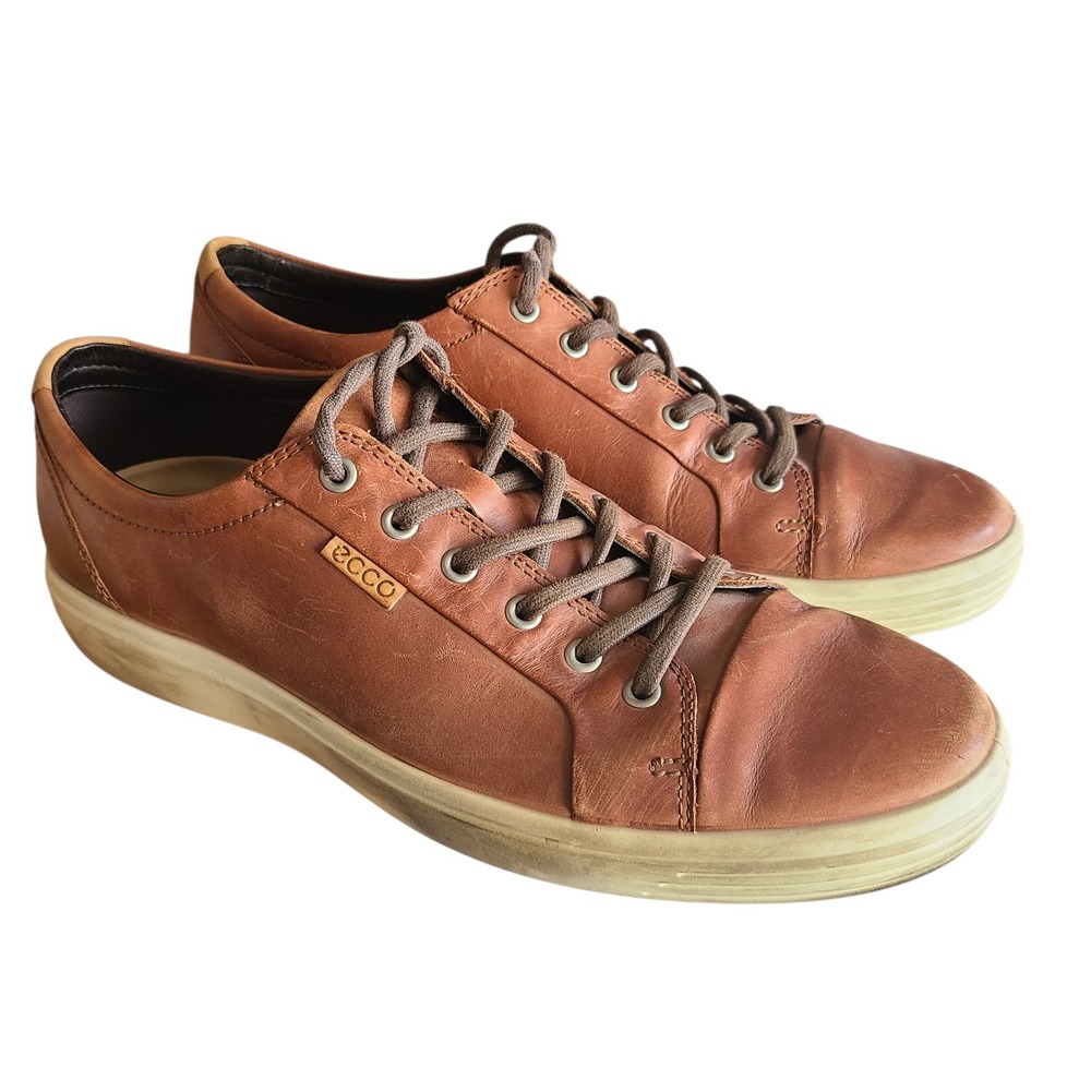 Ecco Soft 7 Mens Cognac Brown Leather Low Top Sneakers Size 46 EU 12-12.5 US